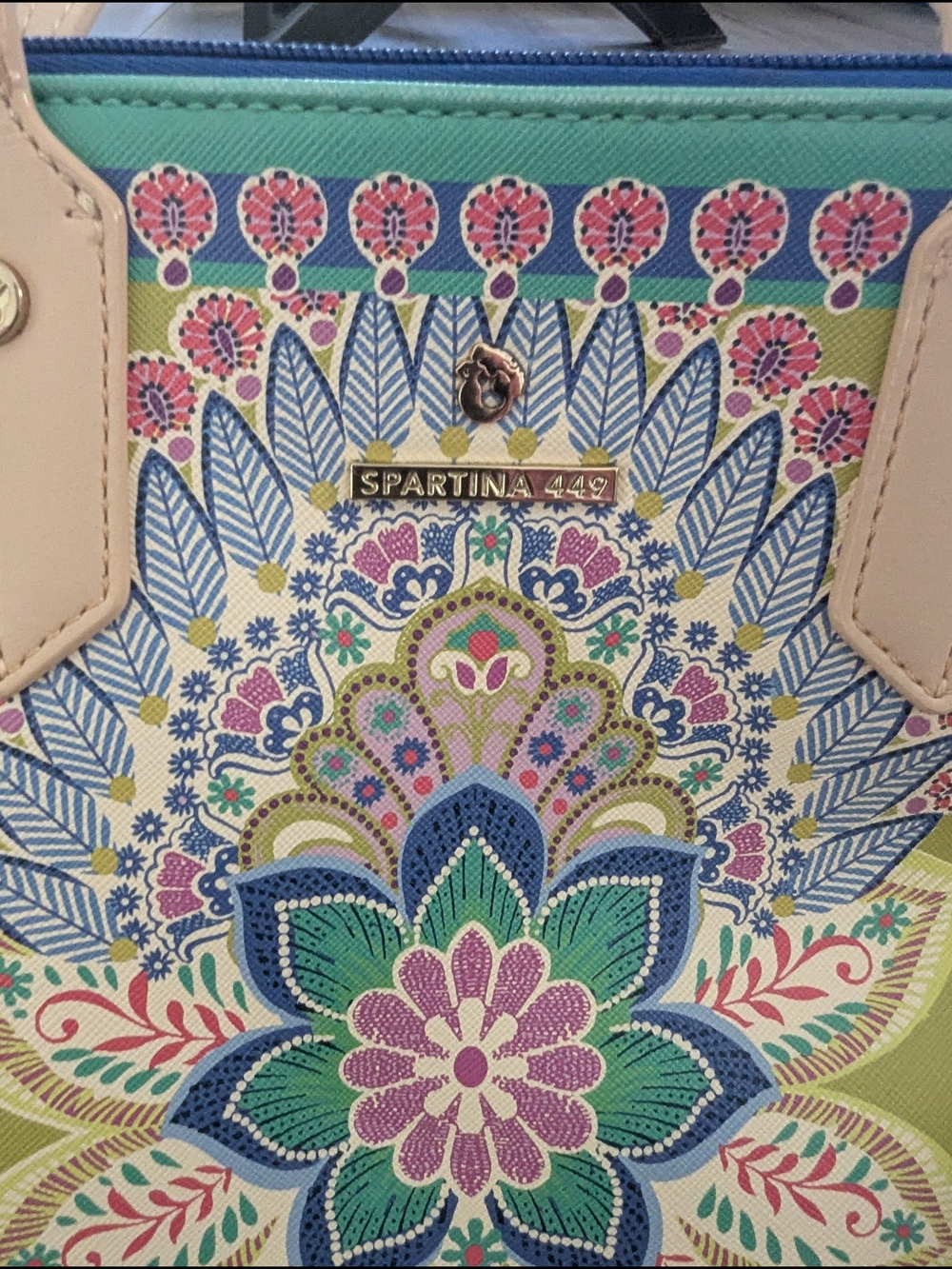 Spartina 449 Green Floral Mandala Tote with Cream Trim - Picture 2 of 7